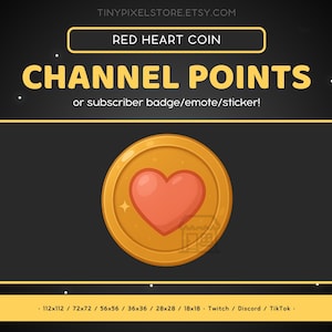 Red Heart Golden Coin Twitch Channel Point Icon, Sub Badge, Emote - Cute Discord Emote, Streaming Assets, Gaming Emoji, Sticker, Love