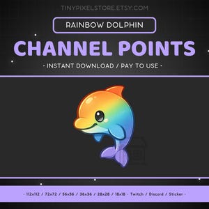 Icône de point de chaîne Twitch Dauphin arc-en-ciel, badge secondaire, emote - Emote Discord Dauphin, éléments de streaming, autocollant emoji de jeu, badge de fidélité