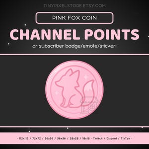 Pink Fox Coin Twitch Channel Point Icon, Sub Badge, Emote - Cute Discord Emote, Streaming Assets, Gaming Emoji, Sticker, Animal, Kawaii