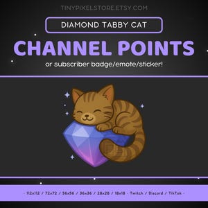 Gem Tabby Cat Twitch Emote - Channel Point Icon, Sub Badge, Cat Discord Emote, Gaming Emoji, Sticker, Diamond, Bit Badge, Cute Kitty, Kitten