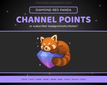 Gem Red Panda Twitch Emote - Channel Point Icon, Sub Badge, Panda Discord Emoji, Sticker, Diamond Bit Badge, Crystal