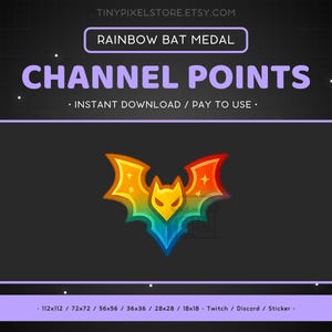 Rainbow Bat Medal Twitch Channel Point Icon, Sub Badge, Emote - Bat Discord Emoji, Klistermärke
