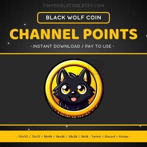 Black Wolf Golden Coin Twitch Channel Point Icon, Sub Badge, Emote - Discord Emote, Streaming Assets, Gaming Emoji, Sticker, Loyalty Badge