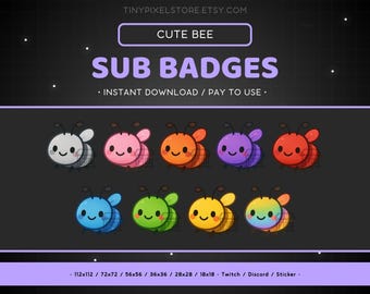 Paquete de emoticones de insignia de suscripción de Twitch de abeja, Discord, íconos de puntos de canal, emojis