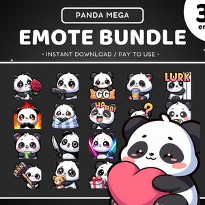 Panda Twitch Emote Mega Bundle 30x - Panda Pack Discord Emote, Süß Lustig, Tier, Gaming Sticker, Singen, Schlafen, Pizza