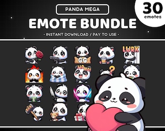 Panda Twitch Emote Bundle 30x - Panda Discord Emoji, Sticker, Dab, Sing, Sleep, Pizza