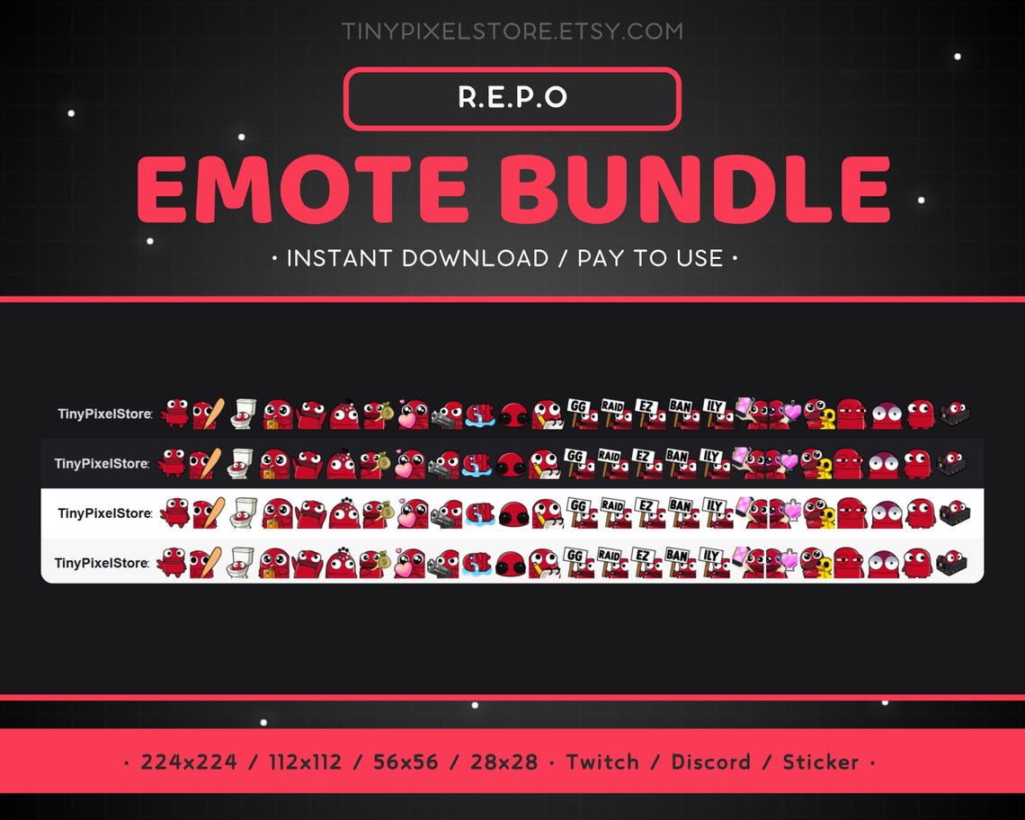 REPO Twitch Emote Bundle 24x - Red R.E.P.O Discord Emoji Sticker, Game ...