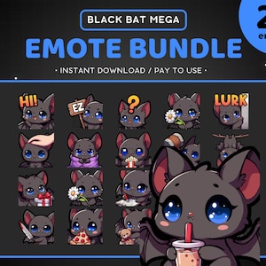 Bat Twitch Emote Bundle 25x - Discord Emote Pack, Cute Funny Animal, Streaming Assets, Gaming, Halloween, Night, Nocturnal, Horror, Goth