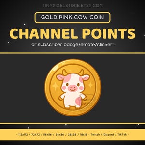 Pinke Kuh Münze Twitch Channel Point Icon, Sub Badge, Emote - Süßes Discord Emote, Gaming Emoji, Aufkleber, Bauernhof Tier, Kawaii
