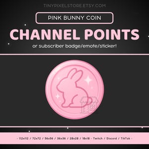 Pink Bunny Coin Twitch Channel Point Icon, Sub Badge, Emote - Cute Discord Emote, Streaming Assets, Gaming Emoji, Sticker, Rabbit, Kawaii