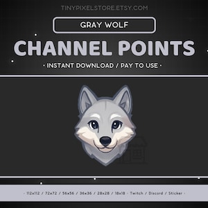 Gray Wolf Twitch Channel Point Icon, Sub Badge, Emote - Cool Wolf Discord Emote, Streaming Assets, Gaming Emoji Sticker, Loyalty Badge