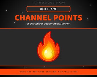 Red Flame Channel Point Icon Emote - Bit Badge, Discord, Twitch Sub Badge, Streaming, Sticker