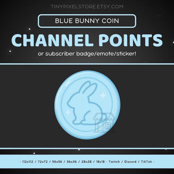 Blue Bunny Coin Twitch Channel Point Icon, Sub Badge, Emote - Discord, Streaming, Sticker, Rabbit