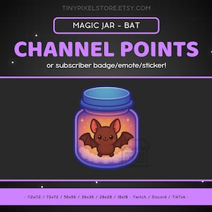 Black Bat Twitch Channel Point Icon - Sub Badge, Emote, Magical Jar Discord Emote, Streaming Assets, Gaming Emoji, Sticker, Loyalty Badge