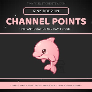 Icône de point de chaîne Twitch Dauphin rose, badge secondaire, emote - Emote Discord Dauphin, éléments de streaming, autocollant emoji de jeu, badge de fidélité