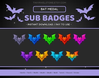 Bat Twitch Sub Badge, Emote - Bit Badges, Bat Medal Discord, Channel Point Icon, Emoji Sticker