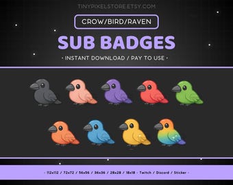 Bird Crow Twitch Sub Badge, Emote - Bit, Discord, Channel Point Icon, Streaming, Emoji, Sticker