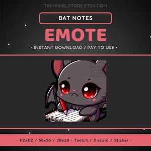 Bat Notes Emote - Discord Emote, Streaming Assets, Gaming Sticker, Emoticon, Learning, Funny, Animal, Cute, Halloween, Nocturnal, Horror