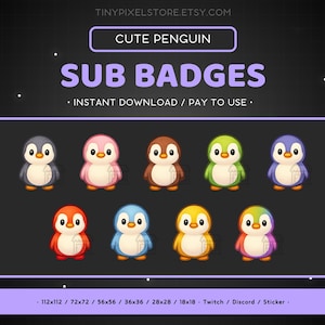Cute Penguin Twitch Sub Badge, Emote - Bit Badges, Discord Emote, Channel Point Icon, Streaming Assets, Gaming Emoji, Sticker, Loyalty Badge
