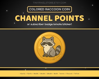 Raccoon Golden Coin Twitch Channel Point Icon, Sub Badge, Emote - Discord, Emoji, Sticker