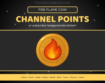 Fire Flame Golden Coin Twitch Channel Point Icon, Sub Badge, Emote - Cute Discord Emote, Streaming Assets, Gaming Emoji, Sticker