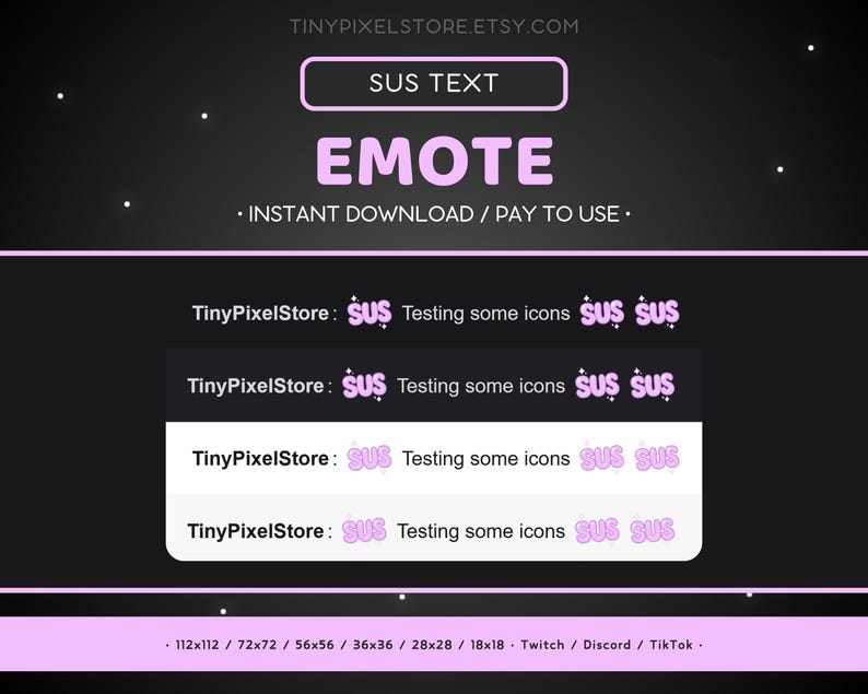 SUS Twitch Emote Reaction Text - Purple Pastel Text Discord Emote ...