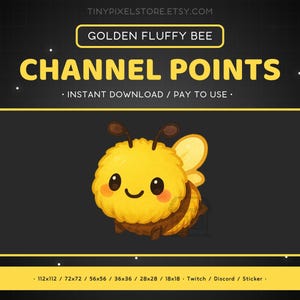 Icona del punto del canale Twitch Golden Bee, badge di iscrizione, emote - Emote Discord Fluffy Bee, risorse per lo streaming, giochi, emoji, adesivo, badge fedeltà