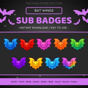 Badge Bat Twitch Sub, Emote - Bit Badge, Emote Bat Wing Discord, Icona punto canale, Risorse streaming, Emoji di gioco, Adesivo, Badge fedeltà