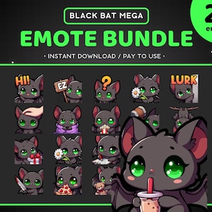 Bat Twitch Emote Bundle 25x - Discord Emote Pack, Cute Funny Animal, Streaming Assets, Gaming, Halloween, Night, Nocturnal, Horror, Goth