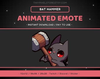 ANIMATED Bat Twitch Emote Hammer - Bat Ban Emote, Cute, Animal, Horror, Discord Emote, Gaming Streaming, Emoji, Funny, Bop, Timeout, Banned