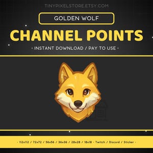 Golden Wolf Twitch Channel Point Icon, Sub Badge, Emote - Wolf Discord Emote, Streaming Assets, Gaming Emoji Sticker, Loyalty Badge