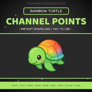 Rainbow Turtle Twitch Channel Point Icon, Sub Badge, Emote - Sea Turtle Discord Emote, Streaming Assets, Gaming Emoji Sticker, Loyalty Badge
