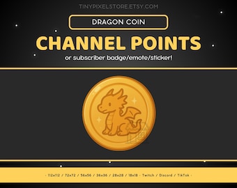 Dragon Golden Coin Twitch Channel Point Icon, Sub Badge, Emote - Discord, Streaming, Emoji, Sticker, Fantasy, Lizard
