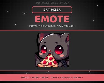 Bat Pizza Emote - Discord Sticker, Emoticon, Funny, Food, Animal, Cute, Halloween, Nocturnal, Horror