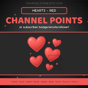 Red Hearts Twitch Channel Point Icon, Sub Badge, Emote - Love Discord Emote, Streaming Assets, Gaming Emoji, Sticker, Loyalty Badge