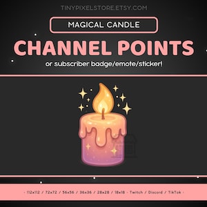Magic Candle Twitch Channel Point Icon, Sub Badge, Emote - Pink Cute Discord Emote, Streaming Assets, Gaming Emoji Sticker, Fantasy, Magical