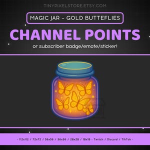 Gold Schmetterlinge Twitch Channel Point Symbol - Sub Badge, Emote, Magical Jar Discord Emote, Tracking-Assets, Gaming Emoji, Aufkleber, leuchtend