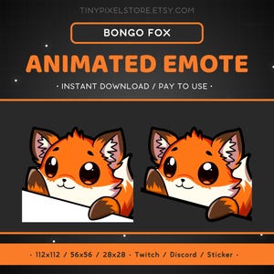 Emote de zorro animado de Bongo Cat para Twitch: emote de zorro, lindo, animal, kawaii, emote de Discord, transmisión de juegos, emoji, divertido, toque de mesa, música, improvisación