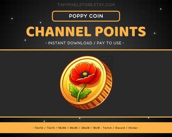 Poppy Golden Coin Twitch Channel Point Icon, Sub Badge, Emote - Love, Discord , Streaming, Emoji, Sticker