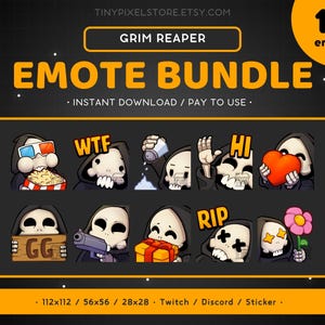 Grim Reaper Twitch Emote Bundle 10x - Death Ghost Pack Discord Emote, Cute, Funny, Streaming Assets, Shinigami, Cloak, Hood, Skull, Scary
