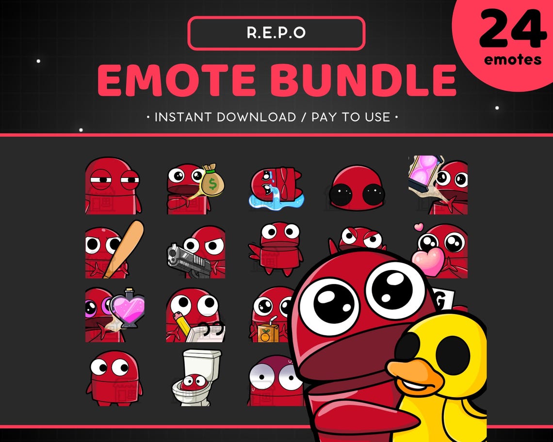 REPO Twitch Emote Bundle 24x - Red R.E.P.O Discord Emoji Sticker, Game ...