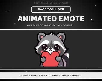 ANIMATED Raccoon Twitch Emote - Love, Animal, Discord, Streaming, Emoji, Funny, Heart, Hug