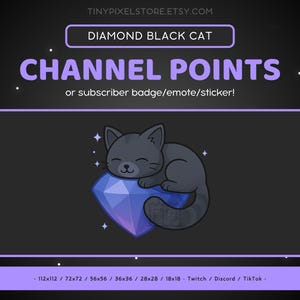 Gem Black Cat Twitch Emote - Channel Point Icon, Sub Badge, Cat Discord Emote, Gaming Emoji, Sticker, Diamond, Bit Badge, Cute Kitty, Kitten