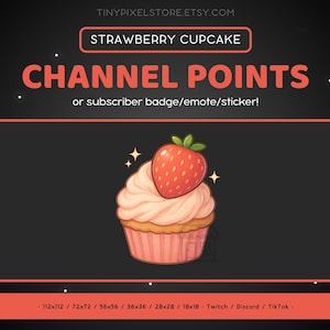 Strawberry Cupcake Twitch Channel Point Icon - Sub Badge, Emote, Dessert Discord Emote, Streaming Assets, Gaming Emoji, Sticker, Baking