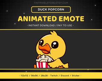 ANIMATED Duck Twitch Emote - Duck Popcorn, Discord Emoji, Funny, Cinema, Movie, Drama