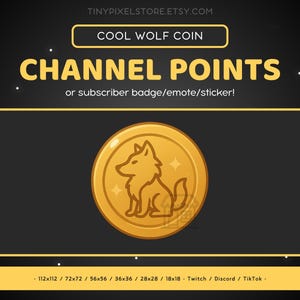 Cool Wolf Golden Coin Twitch Channel Point Icon, Sub Badge, Emote - Cute Discord Emote, Streaming Assets, Gaming Emoji, Sticker, Dog, Canine