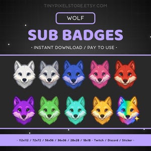Wolf Twitch Sub Badge, Emote - Bit Badges, Discord Emote, Channel Point Icon, Streaming Assets, Gaming Emoji, Sticker, Loyalty Badge