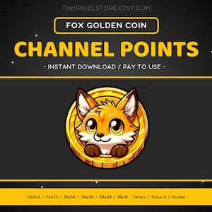 Fox Golden Coin Twitch Channel Point Icon, Sub Badge, Emote - Cute Discord Emote, Streaming Assets, Gaming Emoji, Sticker, Loyalty Badge