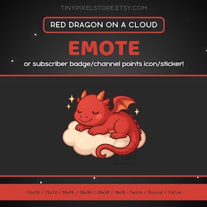 Sleeping Red Dragon Twitch Emote - Channel Point Icon, Sub Badge, Dragon Discord Emote, Gaming Emoji, Sticker, Fluffy Cloud, Lizard