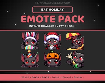 Paquete de 6 emoticones de murciélago para Twitch: paquete festivo, emoticón de Discord, animal gracioso y tierno, recursos para streaming, Halloween, noche, terror, gótico